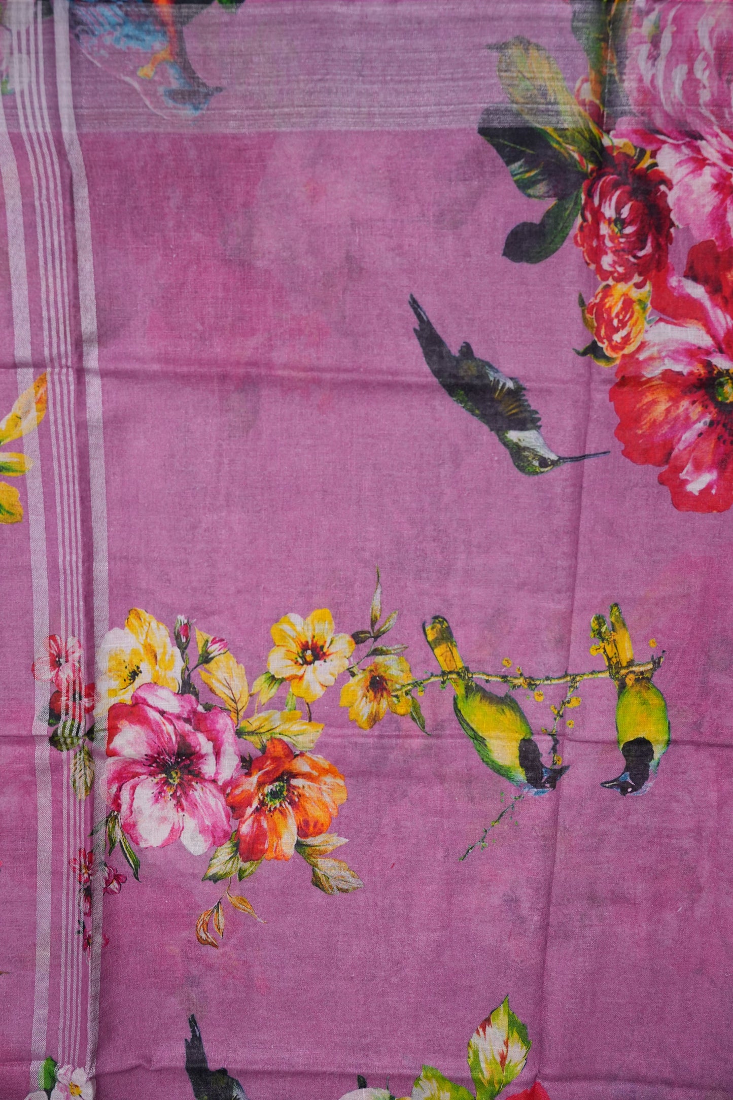 Digital Printed Pure Linen Saree - Pink