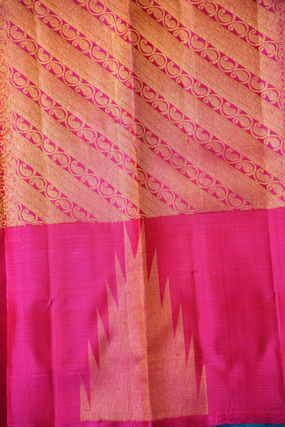 Dual Tone Blue & Pink Pure Kanchipuram Silk Saree with Rich Zari Work | Silk Mark Certified
