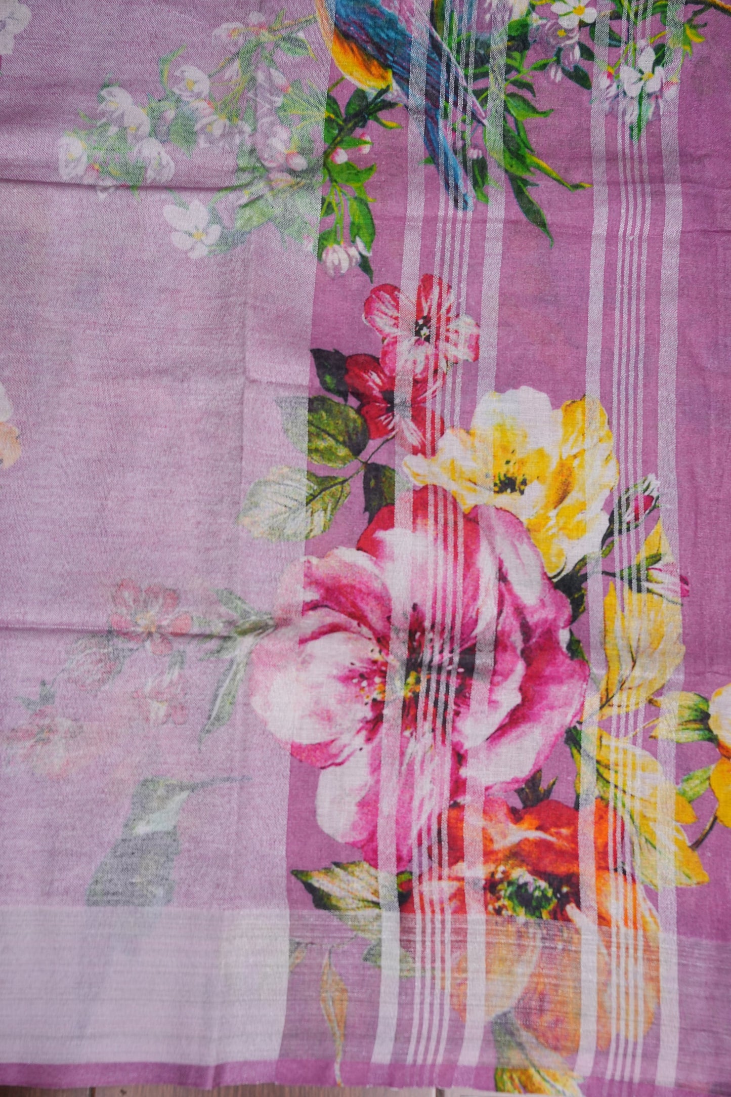 Digital Printed Pure Linen Saree - Pink