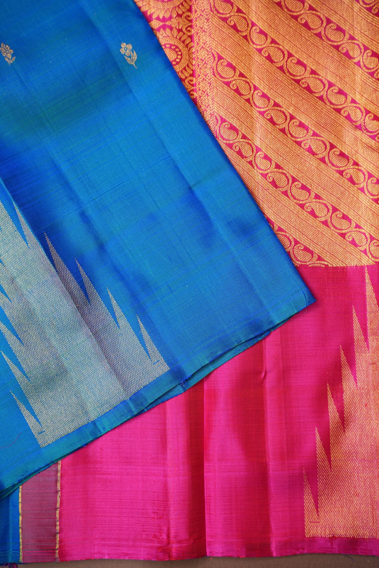 Dual Tone Blue & Pink Pure Kanchipuram Silk Saree with Rich Zari Work | Silk Mark Certified
