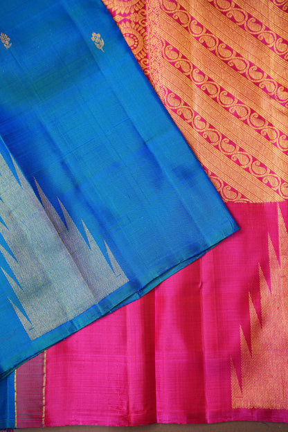 Dual Tone Blue & Pink Pure Kanchipuram Silk Saree with Rich Zari Work | Silk Mark Certified