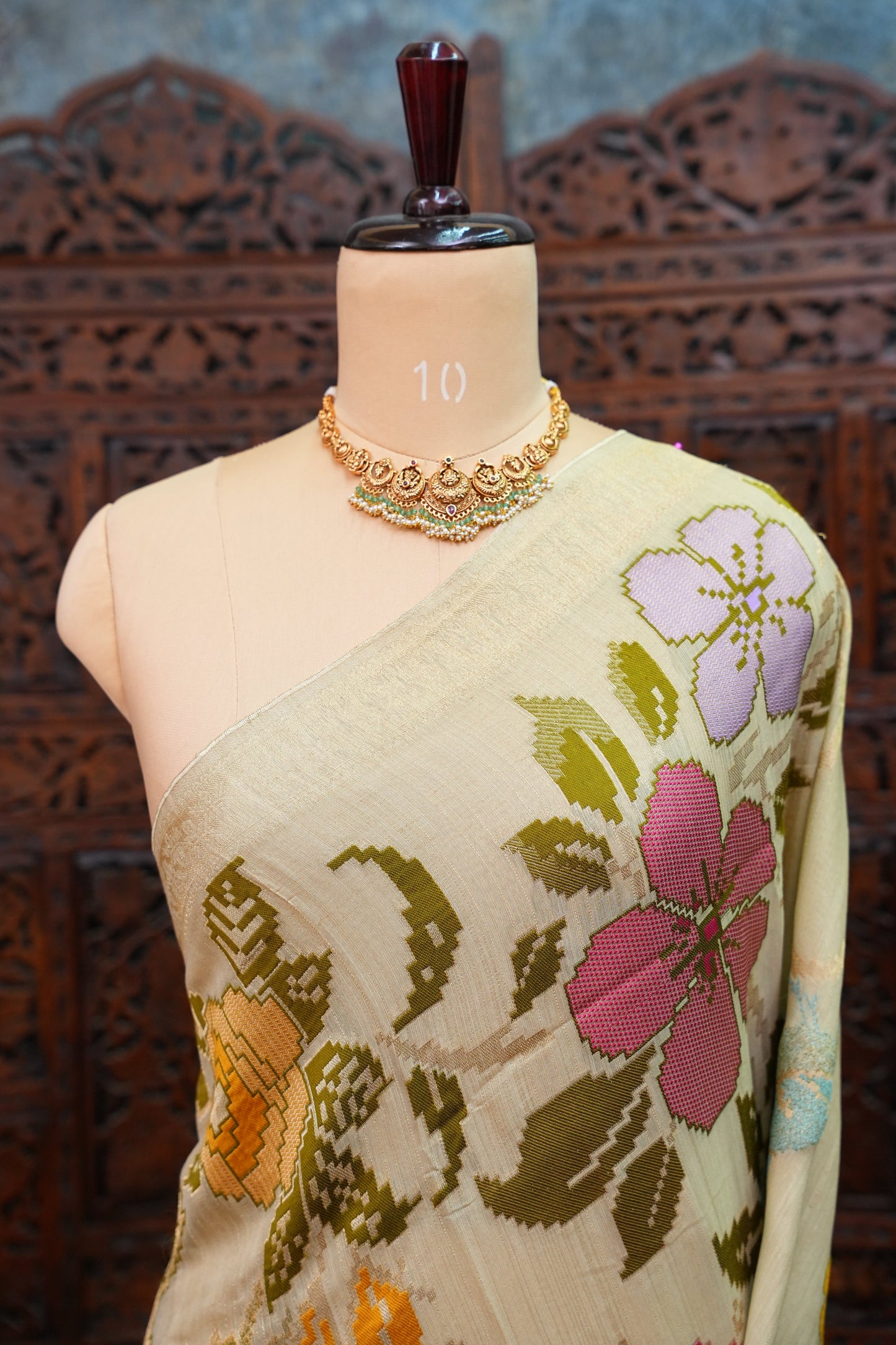 Soft Matka Banarasi Saree with Needle Design Work – Half White