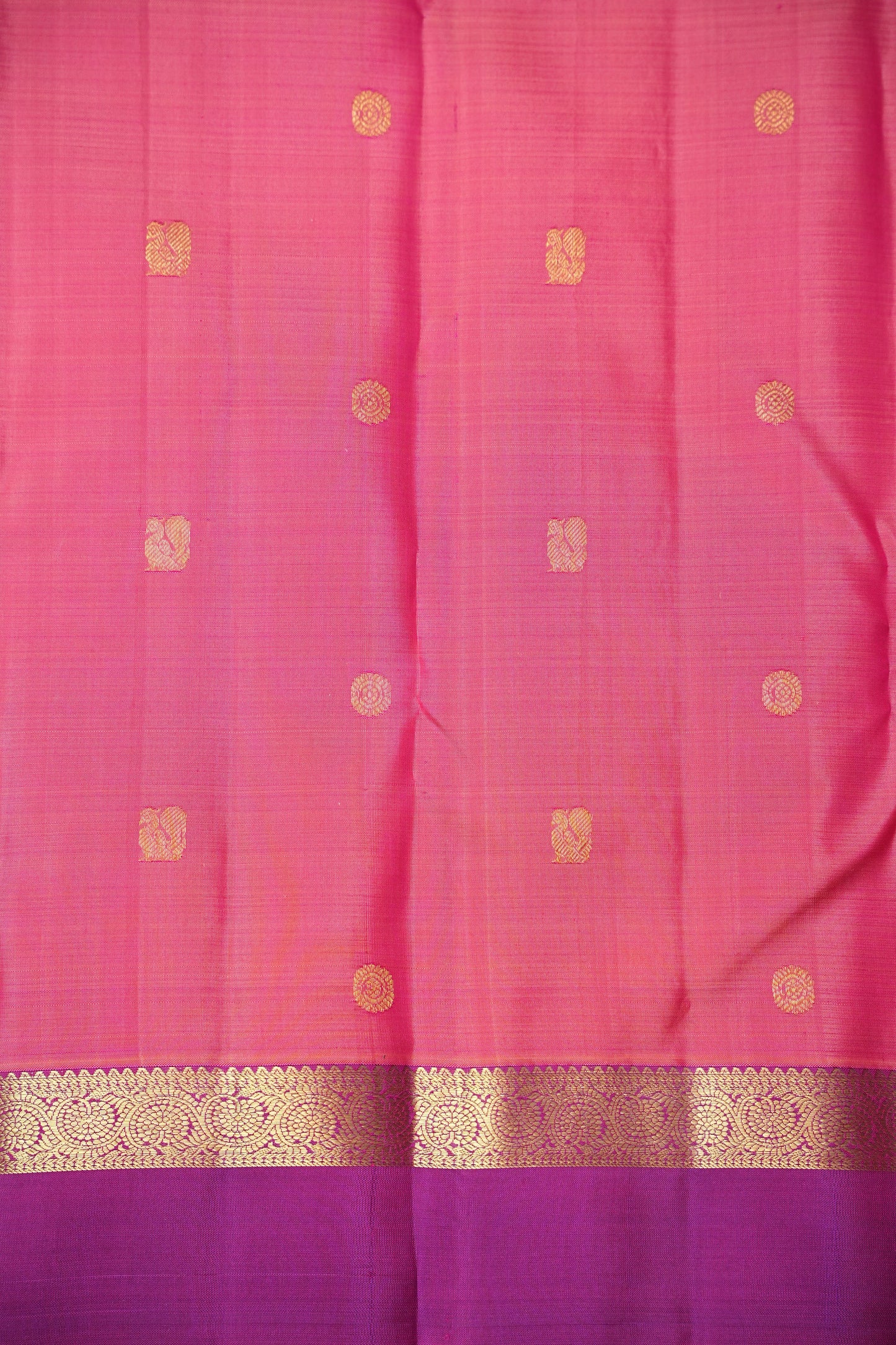 Pure Kanchipuram Silk Saree with Rich Zari Border - Peach & Magenta