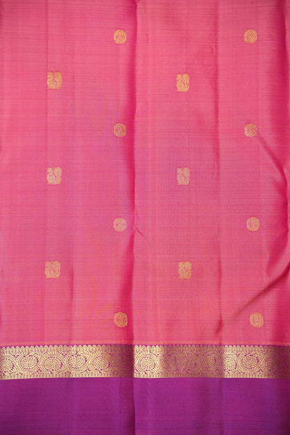 Pure Kanchipuram Silk Saree with Rich Zari Border - Peach & Magenta