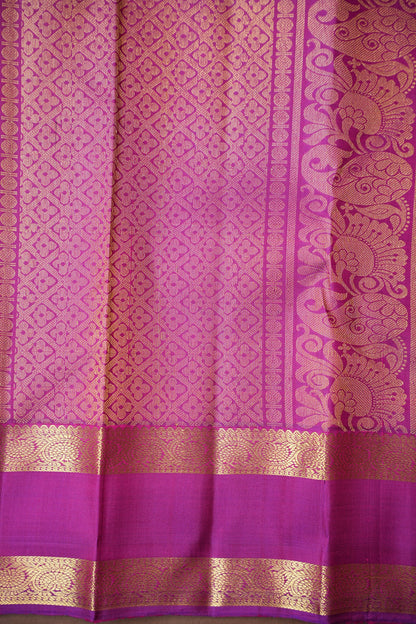 Pure Kanchipuram Silk Saree with Rich Zari Border - Peach & Magenta