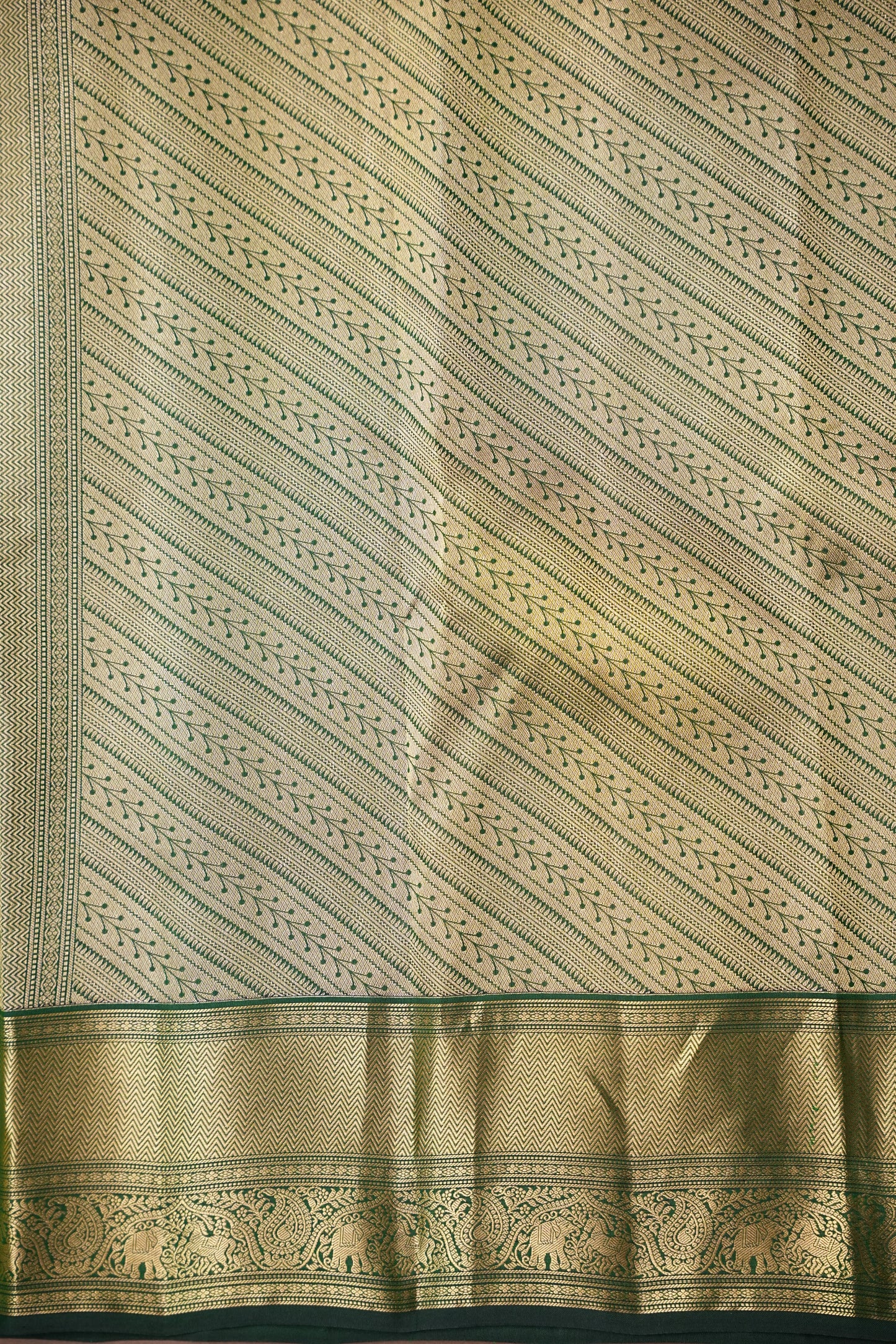 Olive Green Pure Kanchipuram Silk Saree with Brocade Zari Weaving | Silk Mark Certified