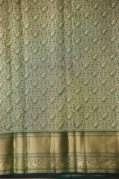 Olive Green Pure Kanchipuram Silk Saree with Brocade Zari Weaving | Silk Mark Certified