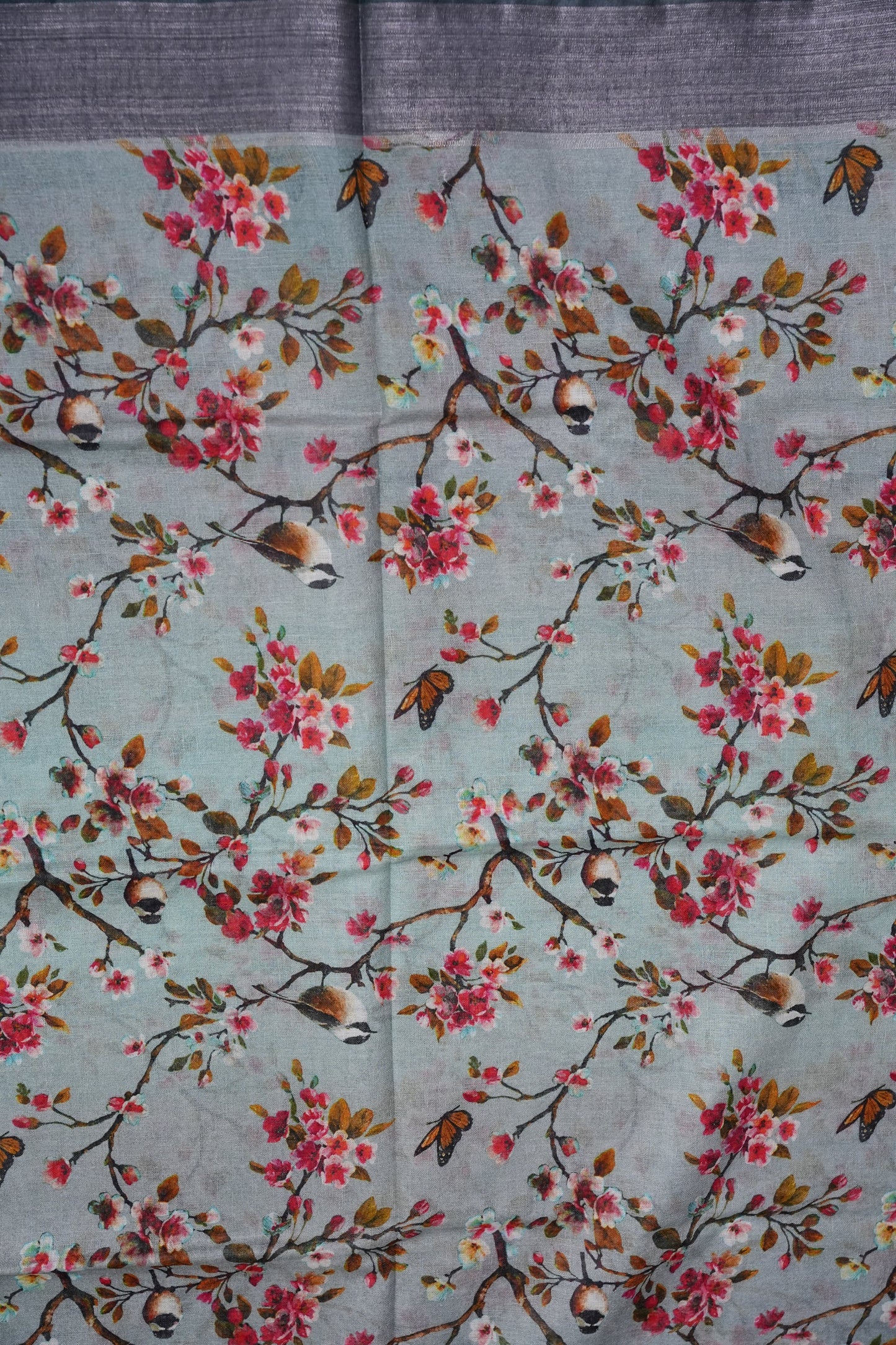 Digital Printed Pure Linen Saree - Powder Blue