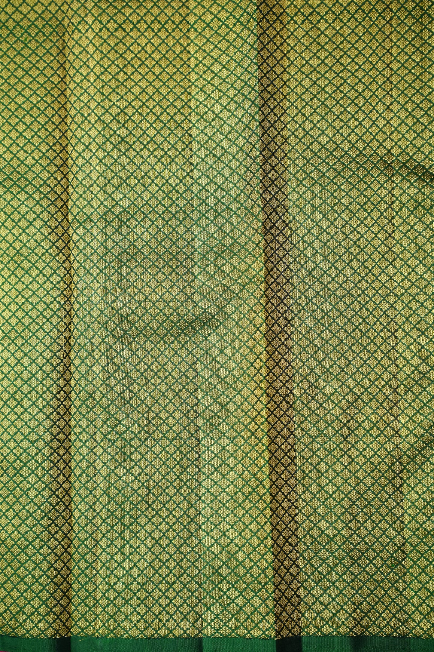 Rani Pink & Green Pure Kanchipuram Silk Saree with Zari Checks Pallu | Silk Mark Certified