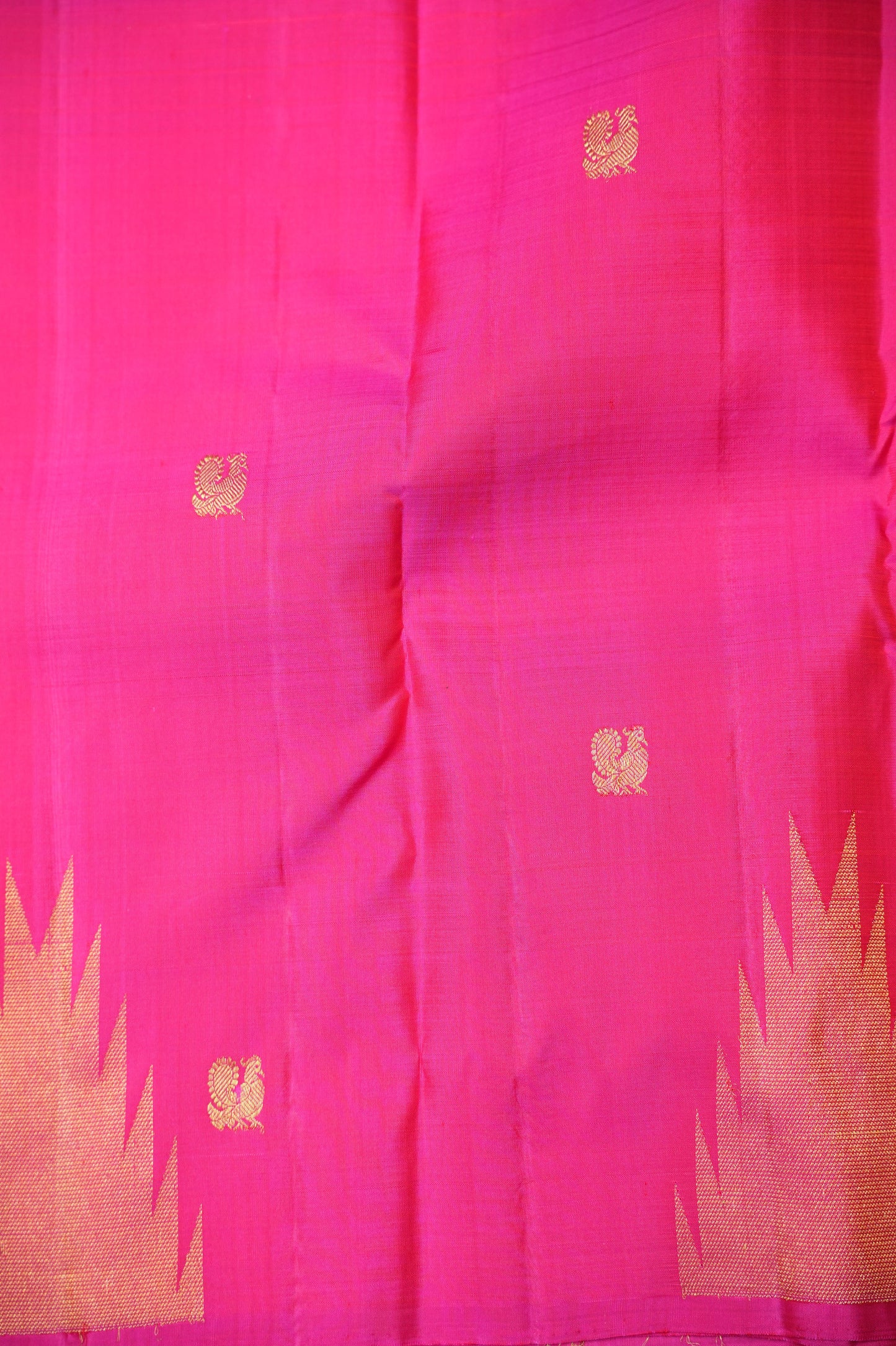 Rani Pink & Green Pure Kanchipuram Silk Saree with Zari Checks Pallu | Silk Mark Certified