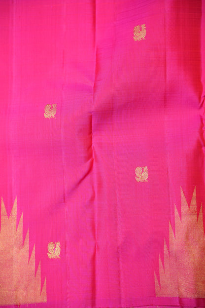 Rani Pink & Green Pure Kanchipuram Silk Saree with Zari Checks Pallu | Silk Mark Certified