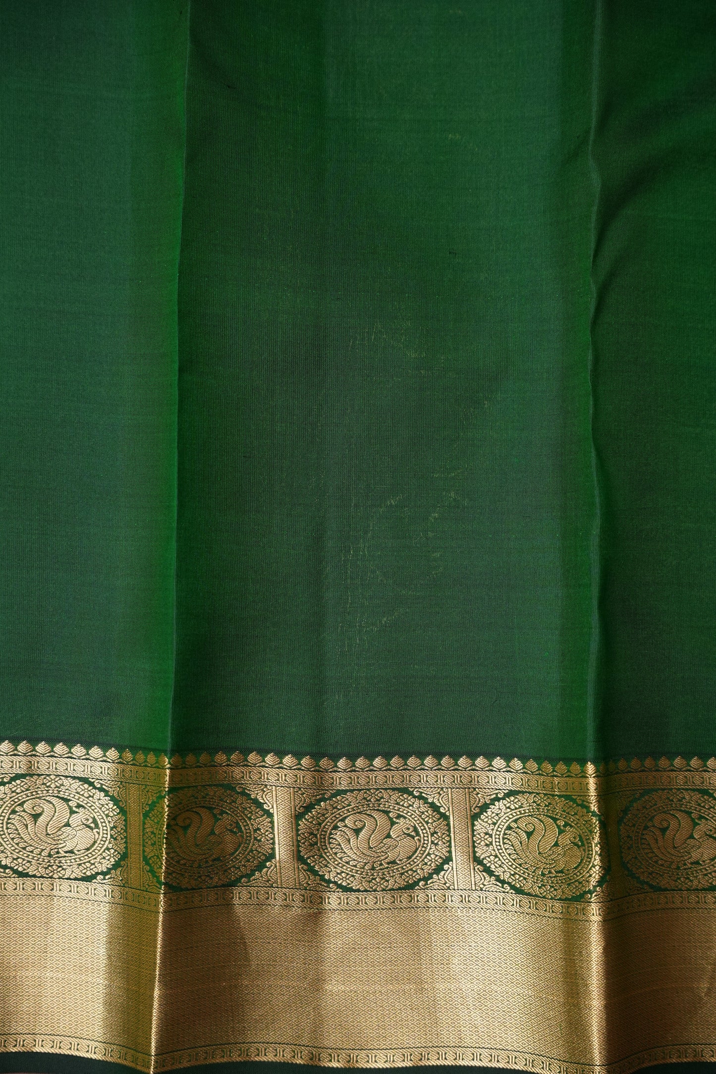 Green Pure Kanchipuram Silk Saree with Antique Gold Zari Weaving | Silk Mark Certified