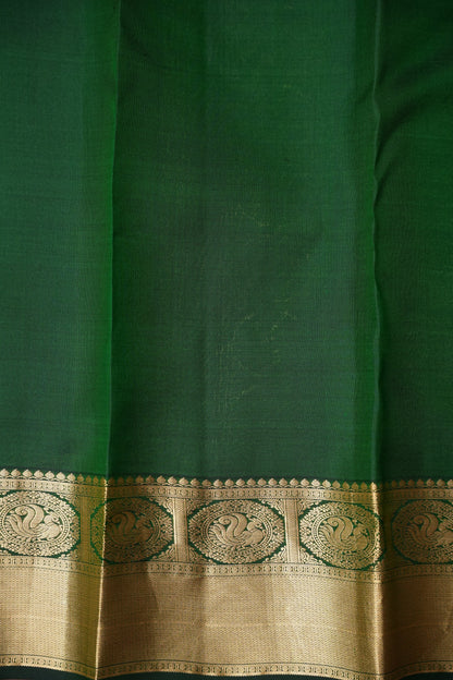 Green Pure Kanchipuram Silk Saree with Antique Gold Zari Weaving | Silk Mark Certified