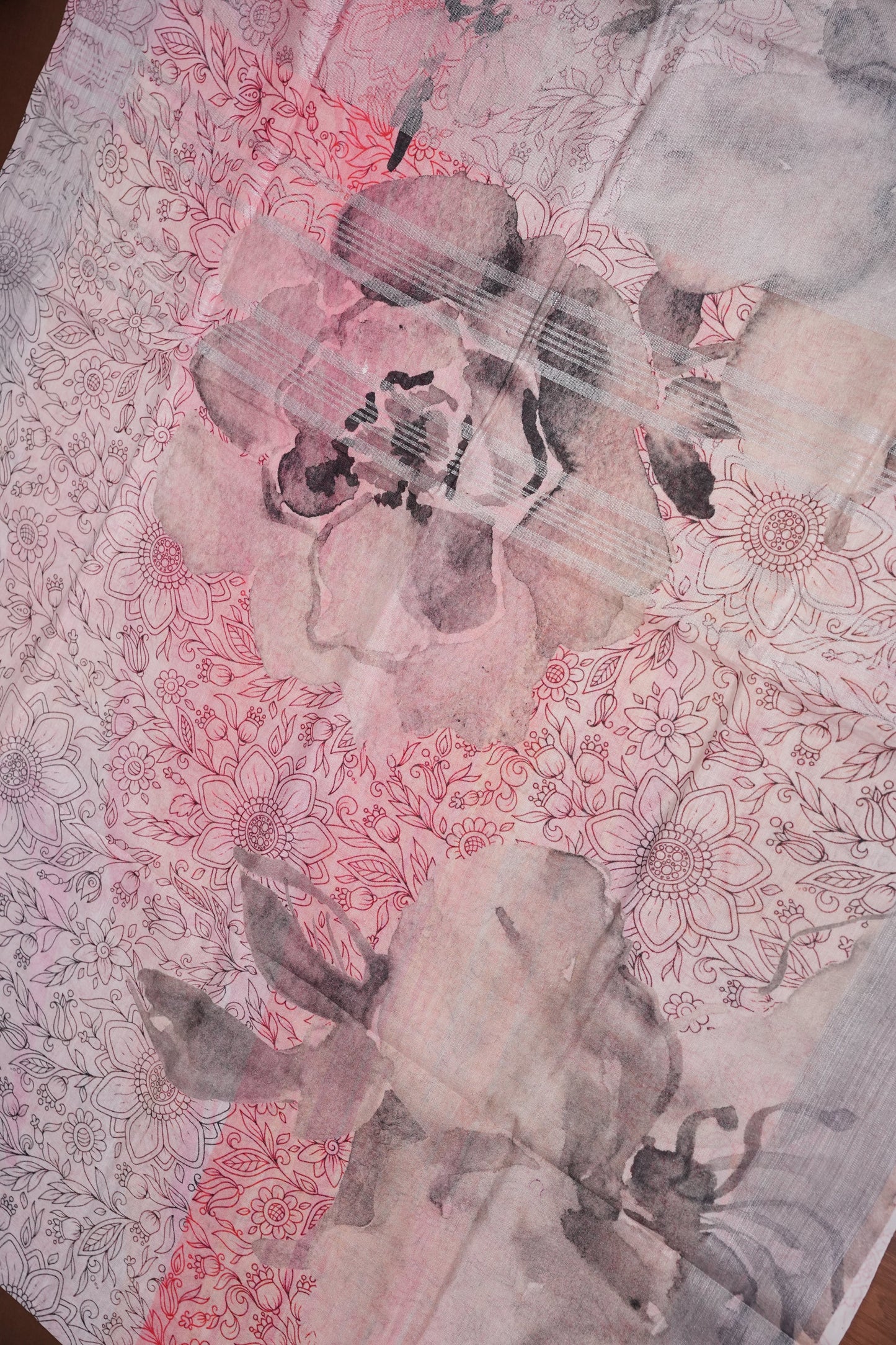 Digital Printed Pure Linen Saree - White