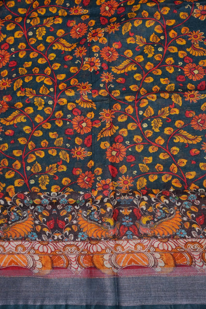 Digital Printed Pure Linen Saree - Elephant Grey