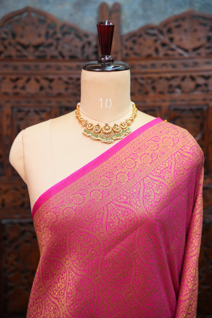 Soft Banarasi Semi Silk Full Brocade Saree – Rani Pink
