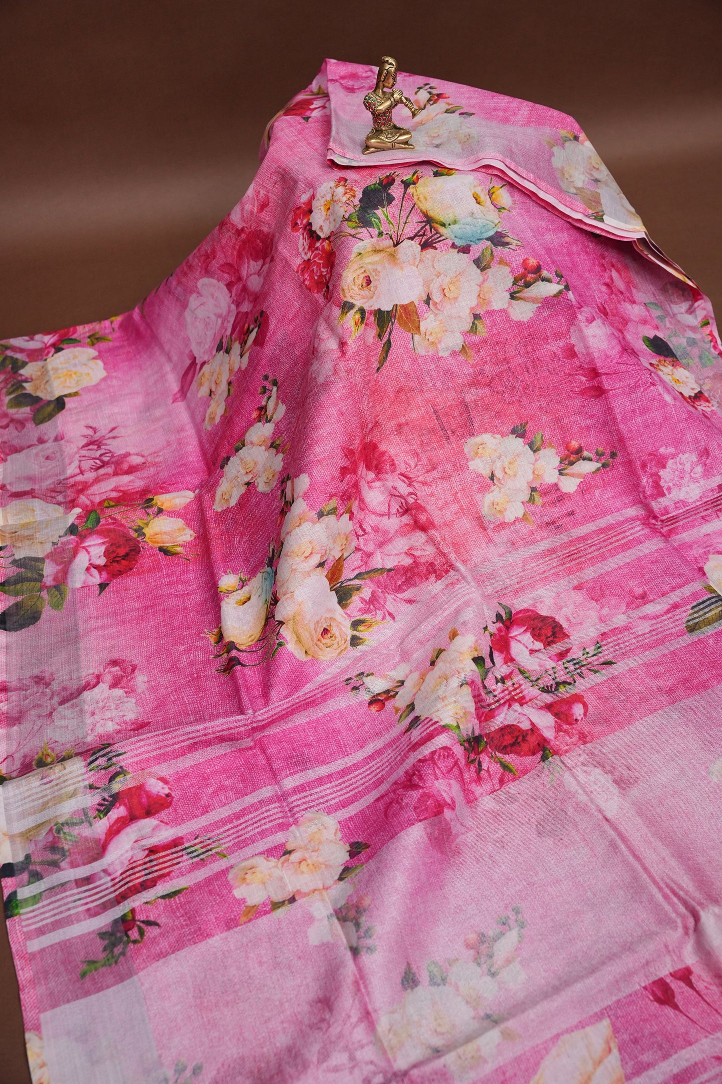 Digital Printed Pure Linen Saree - Pink