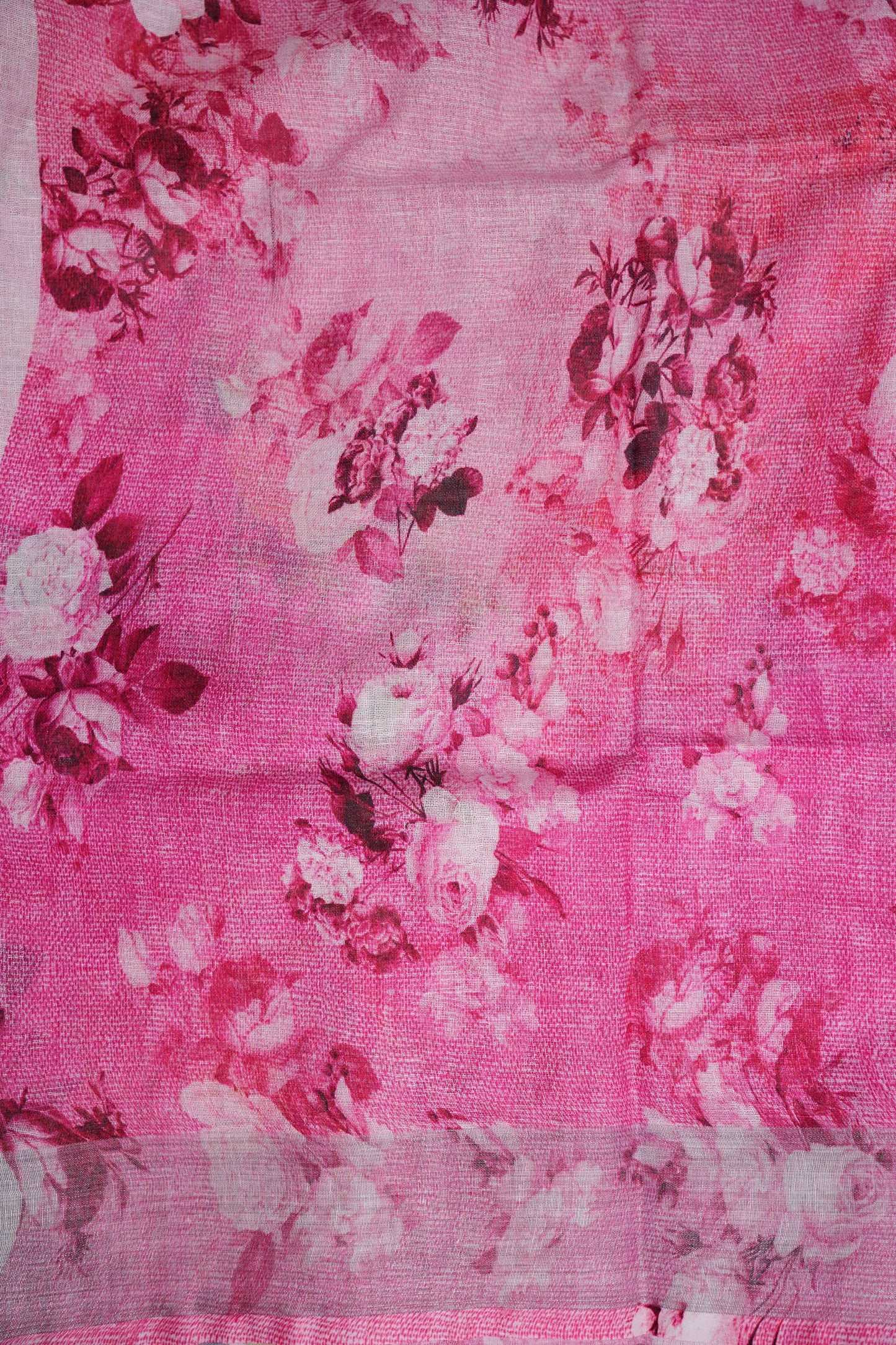 Digital Printed Pure Linen Saree - Pink