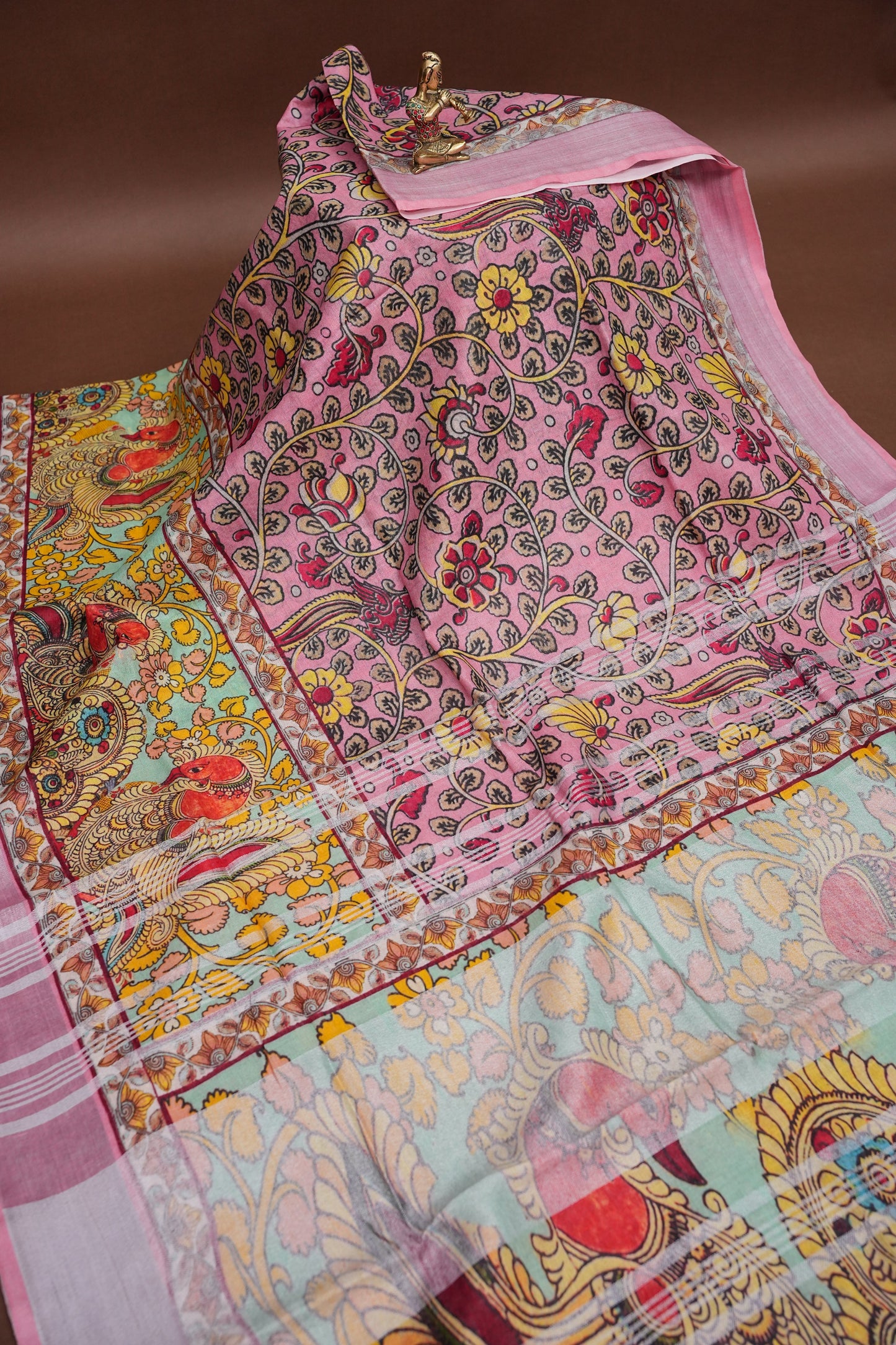 Digital Printed Pure Linen Saree - Baby Pink