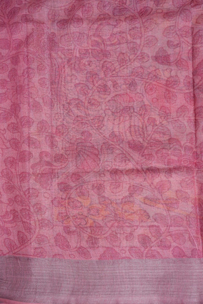 Digital Printed Pure Linen Saree - Baby Pink