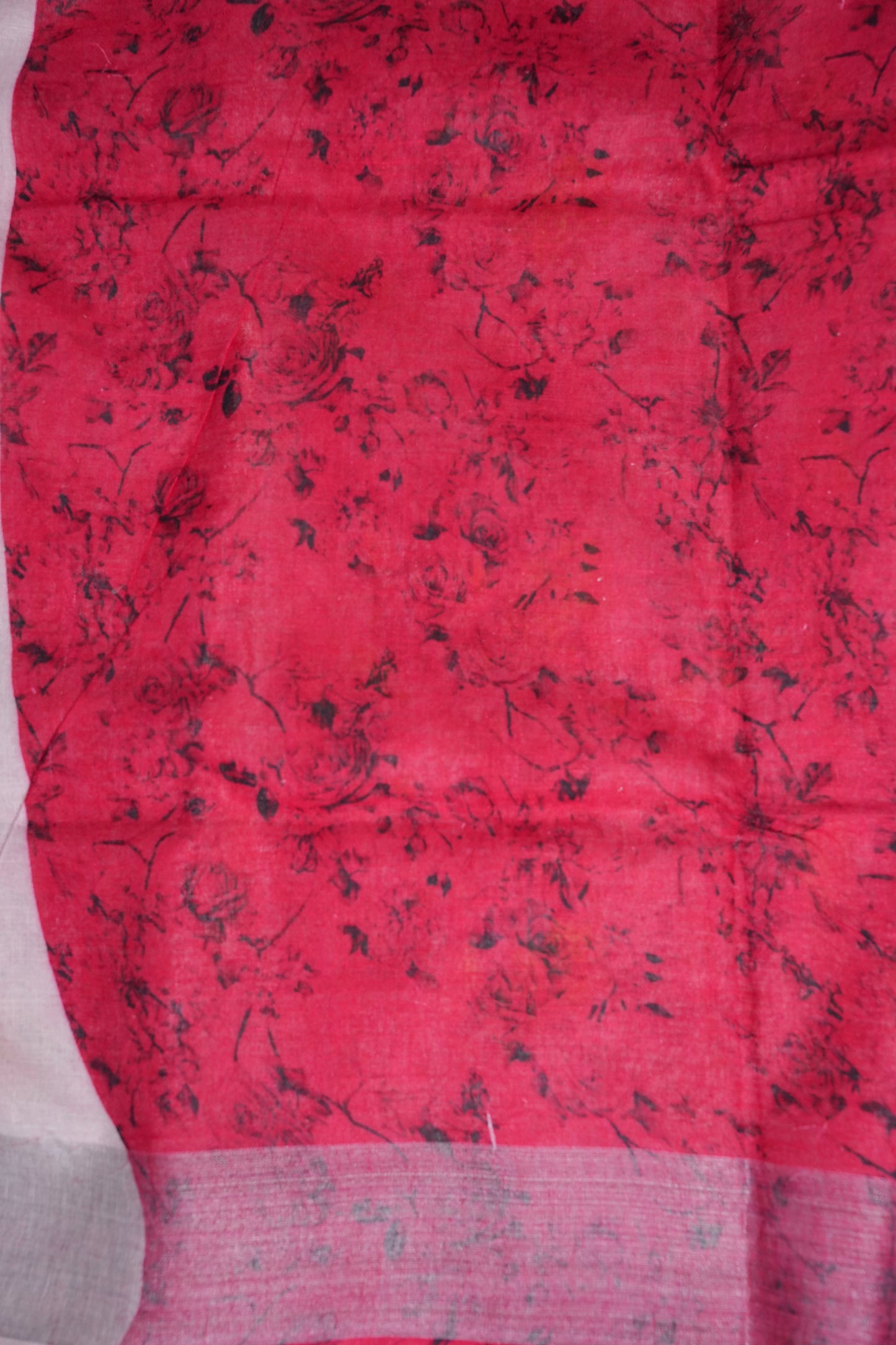 Digital Printed Pure Linen Saree - White