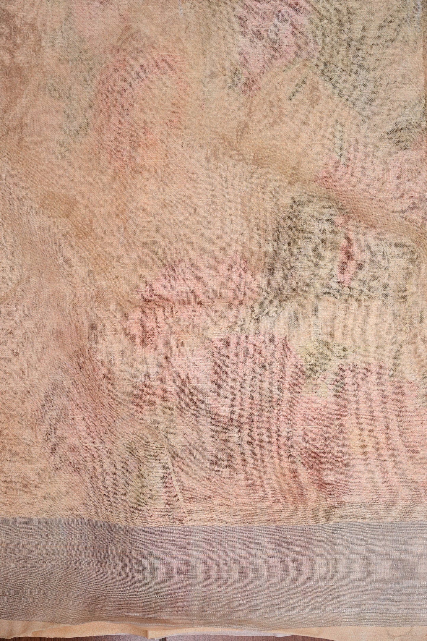 Digital Printed Pure Linen Saree - Beige