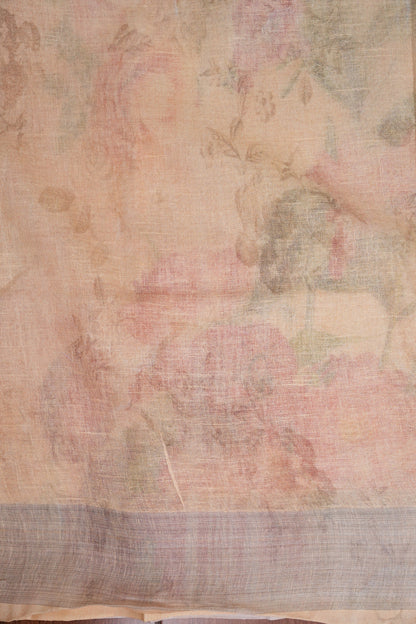 Digital Printed Pure Linen Saree - Beige