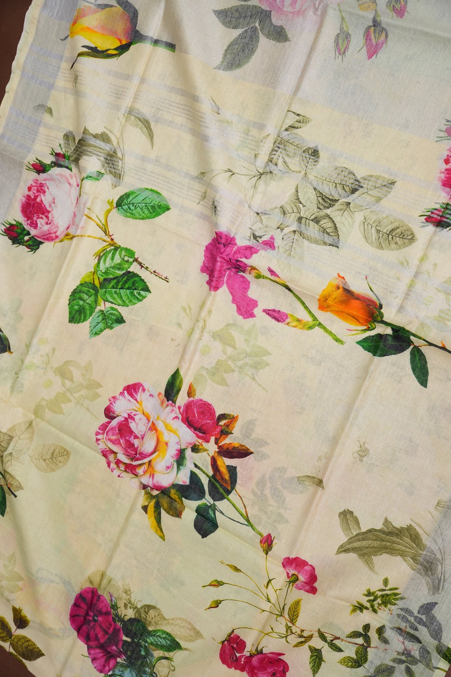 Digital Printed Pure Linen Saree - Beige