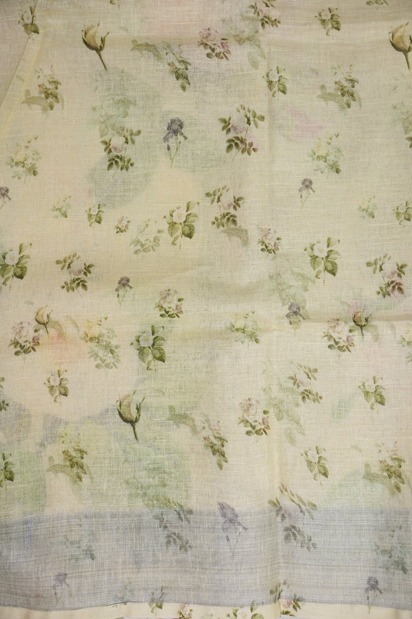 Digital Printed Pure Linen Saree - Beige