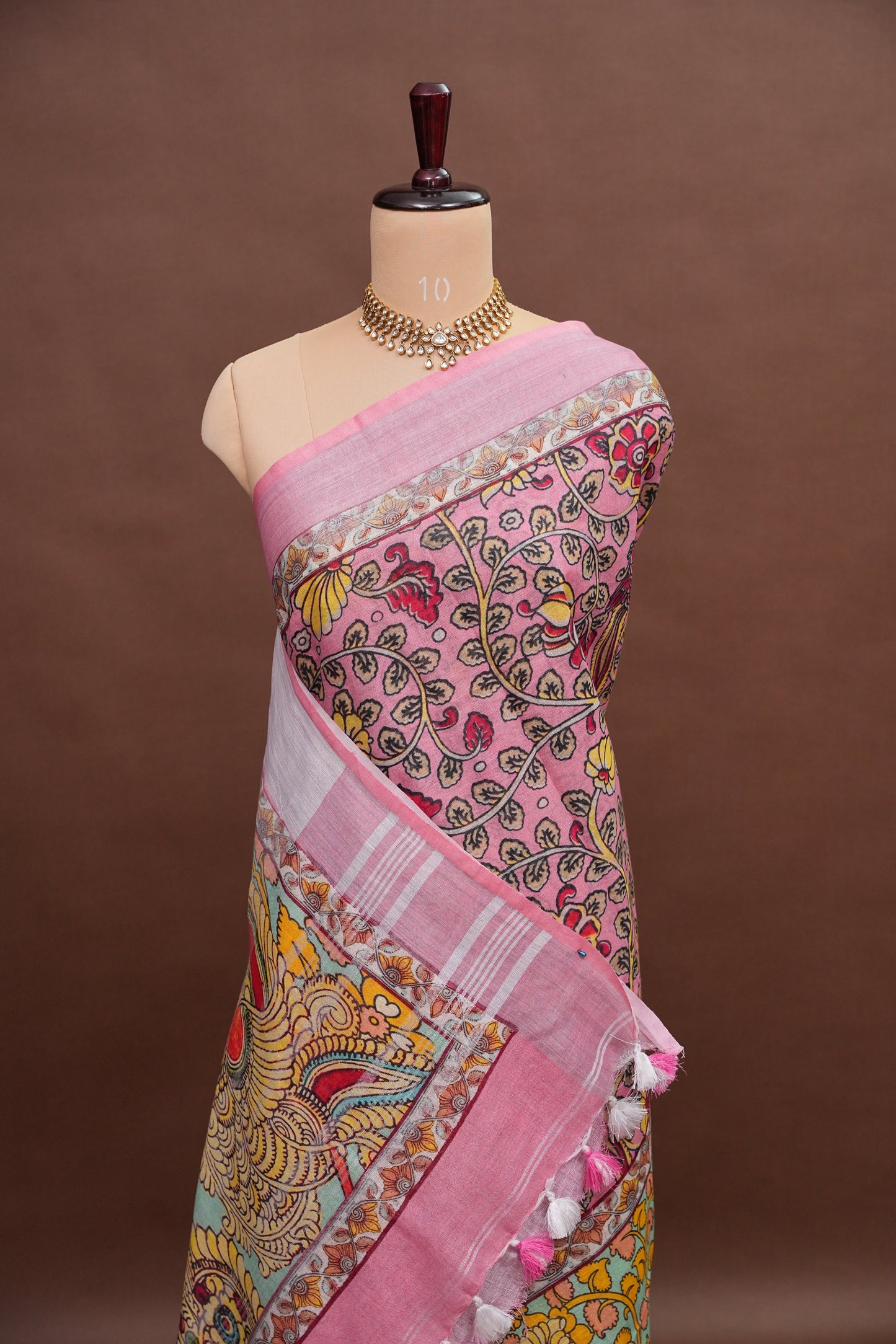 Digital Printed Pure Linen Saree - Baby Pink