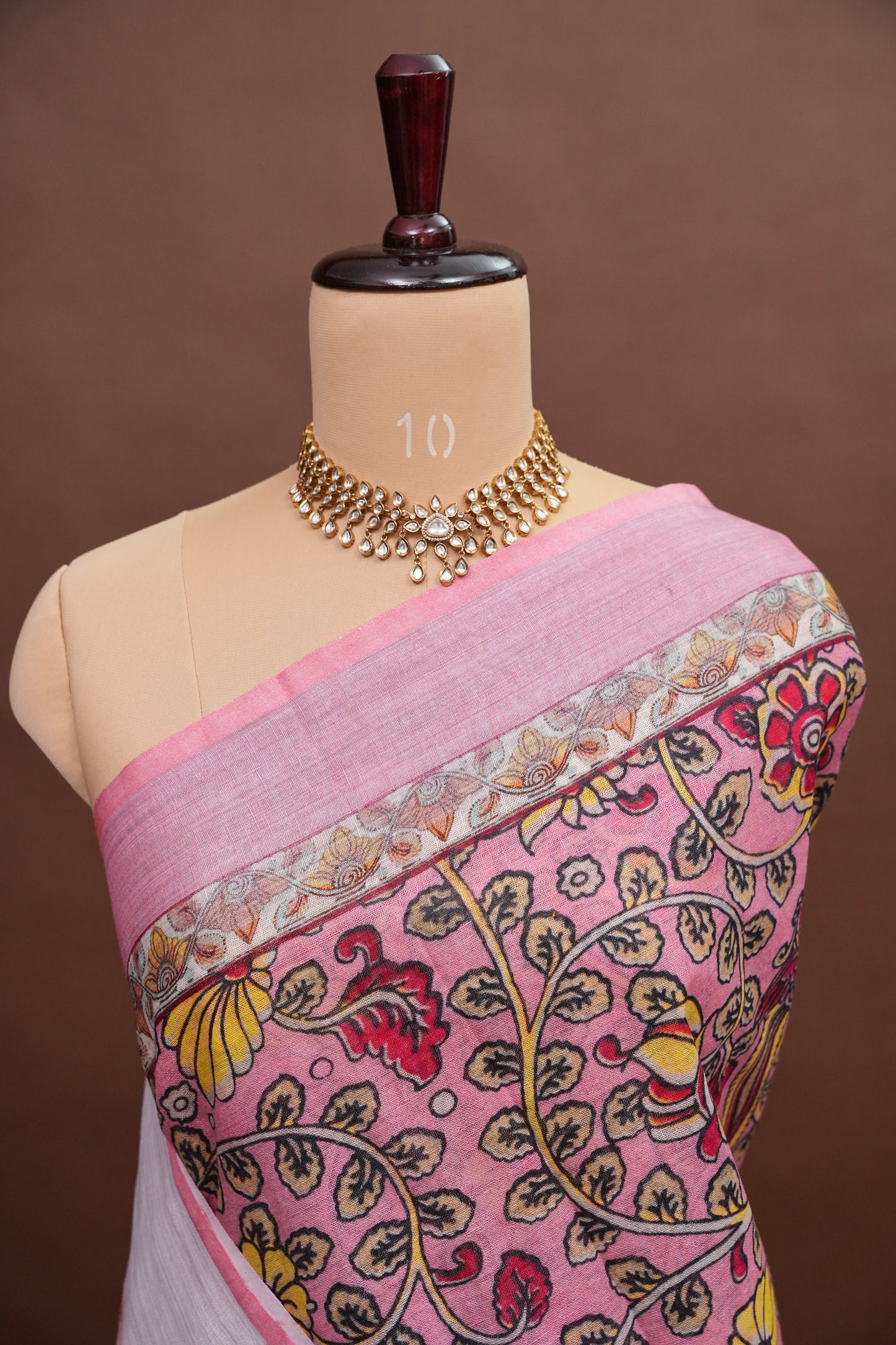 Digital Printed Pure Linen Saree - Baby Pink
