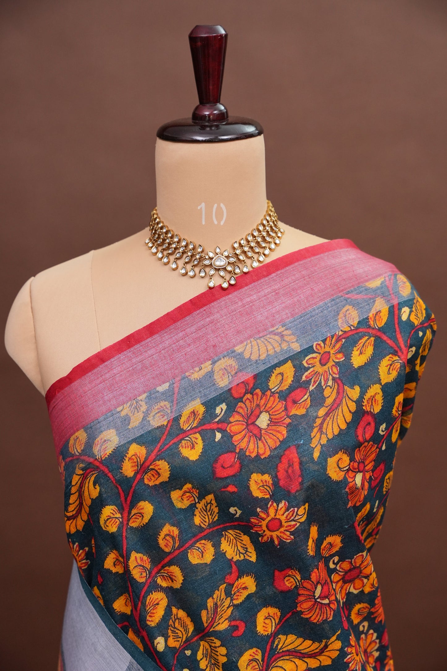 Digital Printed Pure Linen Saree - Elephant Grey