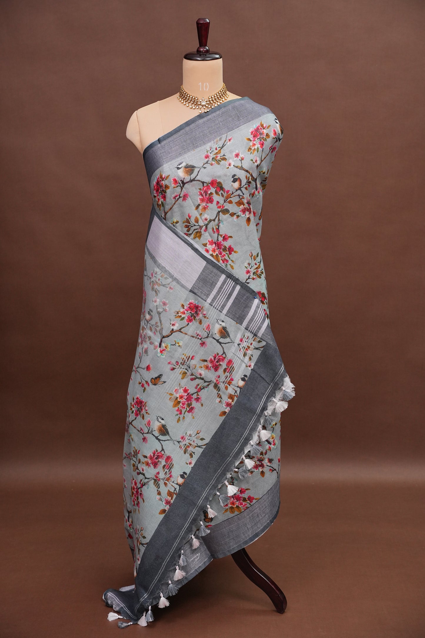 Digital Printed Pure Linen Saree - Powder Blue
