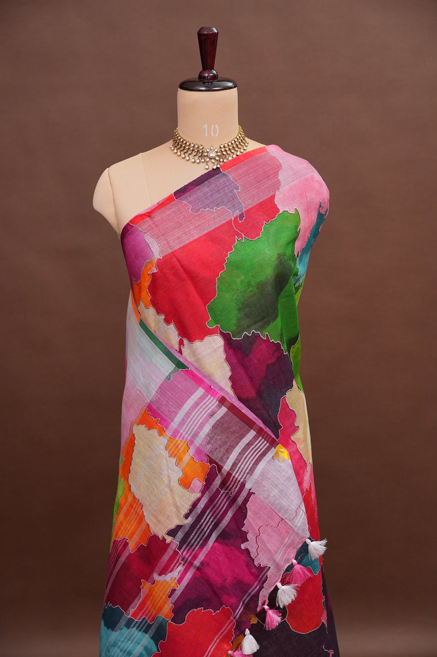 Digital Printed Pure Linen Saree - Multicolor
