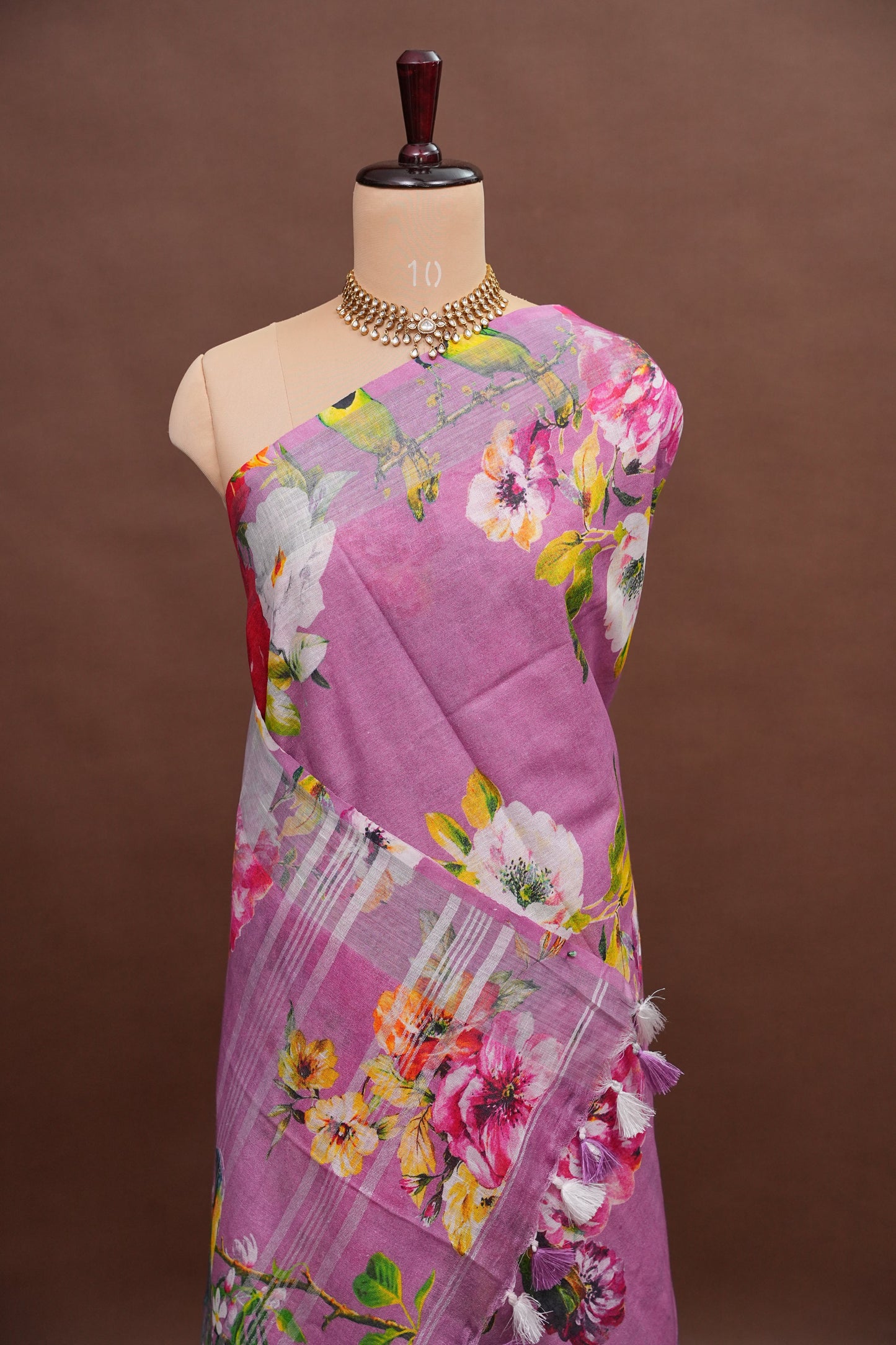 Digital Printed Pure Linen Saree - Pink
