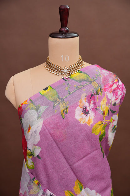Digital Printed Pure Linen Saree - Pink