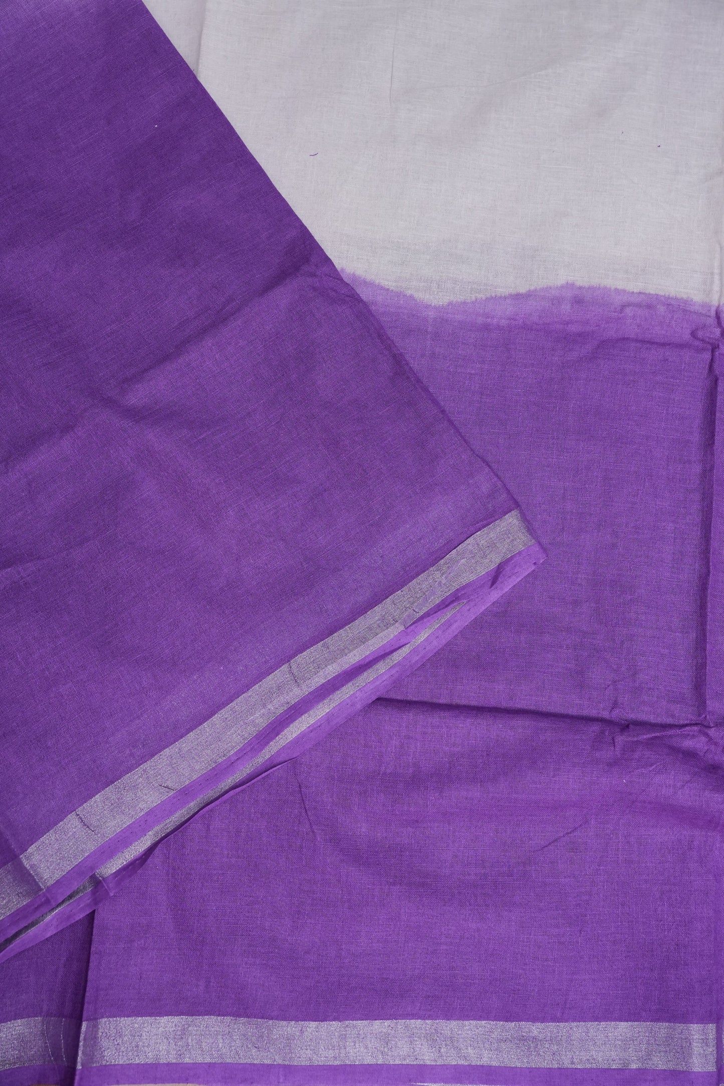 Hand Embroidery Pure Linen Saree With Tissue Border - Purple and White Ombre