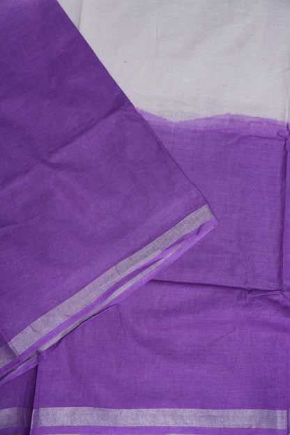 Hand Embroidery Pure Linen Saree With Tissue Border - Purple and White Ombre