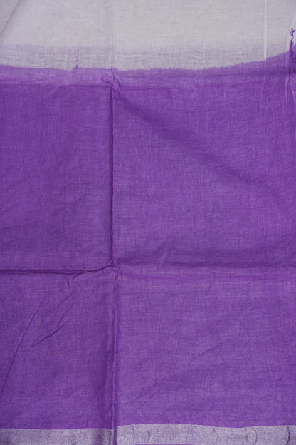 Hand Embroidery Pure Linen Saree With Tissue Border - Purple and White Ombre