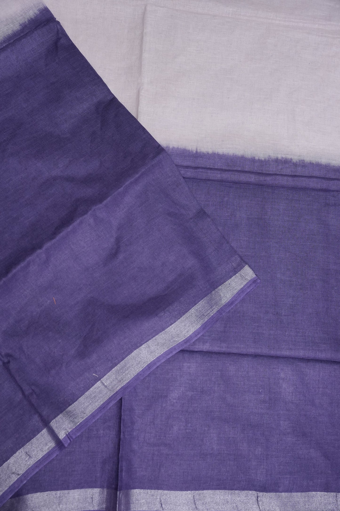 Hand Embroidery Pure Linen Saree With Tissue Border - Navy Blue and White Ombre