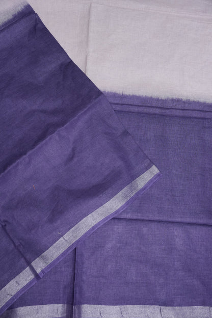Hand Embroidery Pure Linen Saree With Tissue Border - Navy Blue and White Ombre