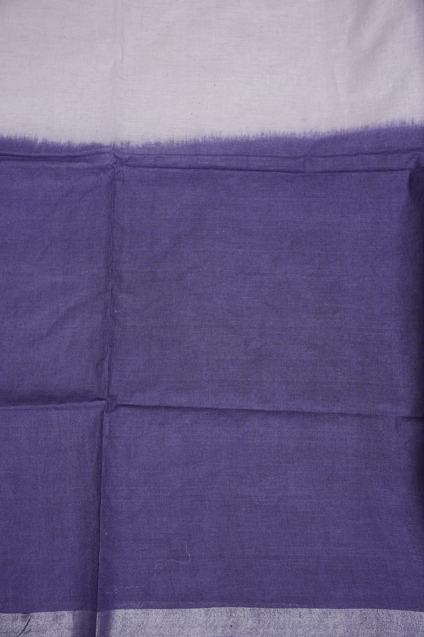 Hand Embroidery Pure Linen Saree With Tissue Border - Navy Blue and White Ombre
