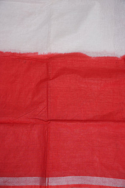 Hand Embroidery Pure Linen Saree With Tissue Border - Red and White Ombre