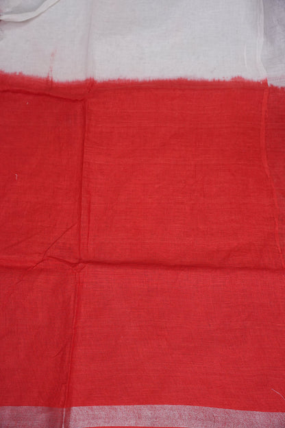Hand Embroidery Pure Linen Saree With Tissue Border - Red and White Ombre