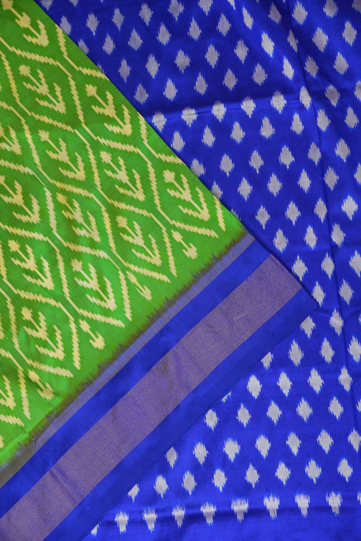 Pure Ikkat Soft Silk Saree - Green & Blue