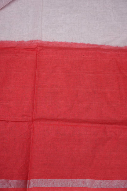 Hand Embroidery Pure Linen Saree with Tissue Border - Red & White Ombre