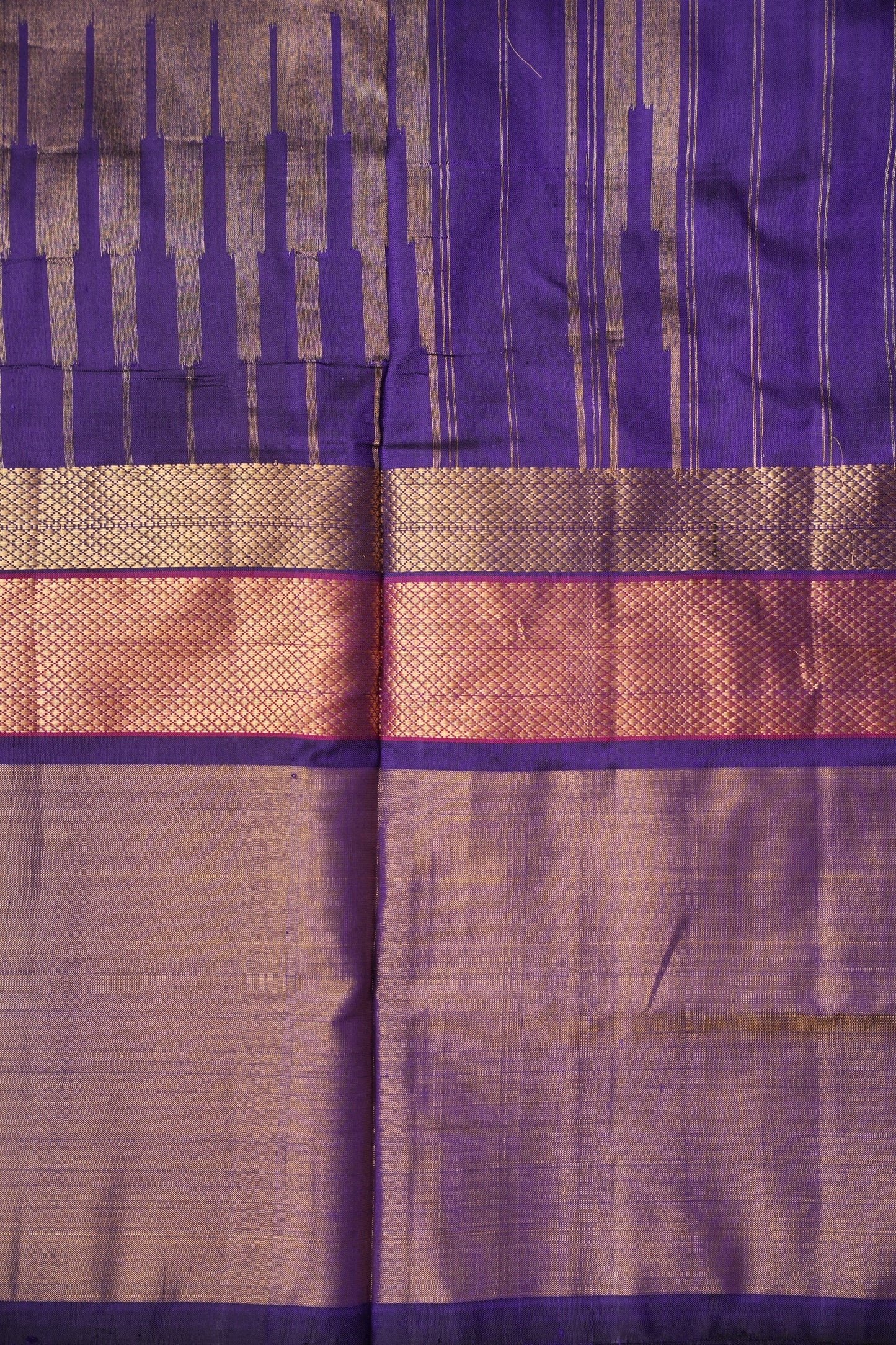 Pure Ikkat Soft Silk Saree - Ivory & Deep Purple