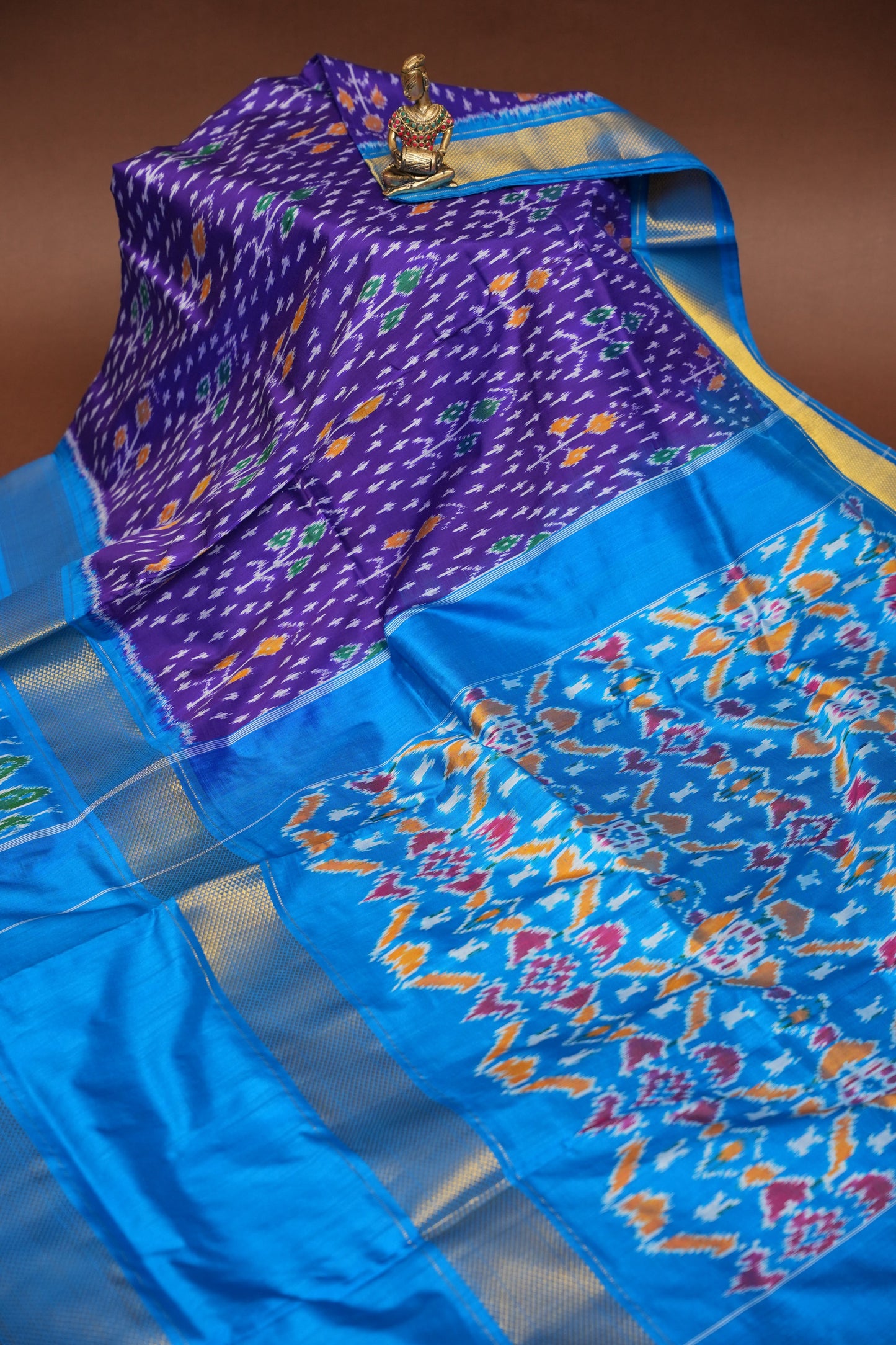 Pure Ikkat Soft Silk Saree - Purple with Blue