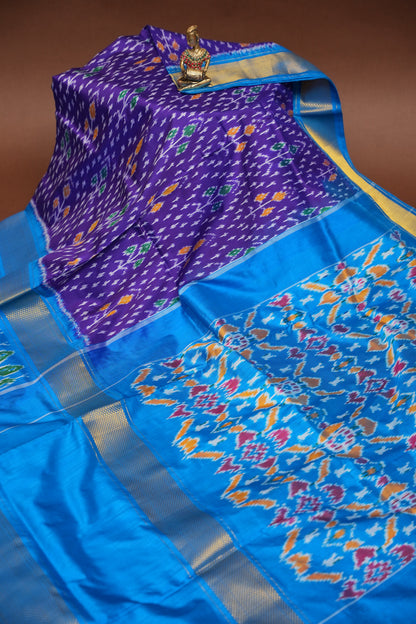 Pure Ikkat Soft Silk Saree - Purple with Blue