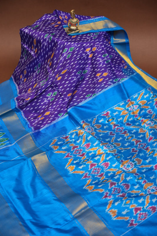 Pure Ikkat Soft Silk Saree - Purple with Blue
